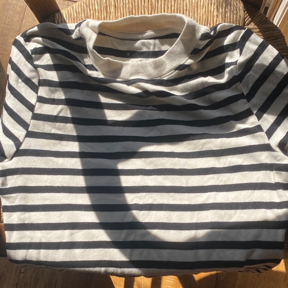 a new day Black and White Striped Short Sleeve Tee
